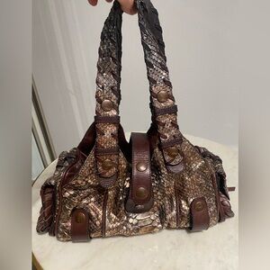 Authentic Chloe Silverado Bag in Metallic Bronze Python and Leather